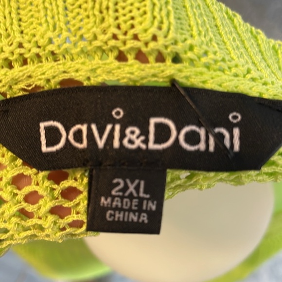 DAVI & DANI 3/4 SLEEVES CREW NECK OPEN WEAVE KNIT SWEATER NEON GREEN SIZE 2XL - Picture 9 of 11